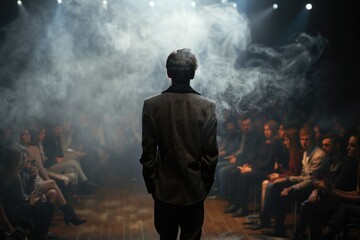 Poster - A man standing in front of a crowd. Suitable for business presentations