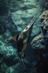 Poster - A fish gracefully swimming in clear water. Ideal for aquatic themed designs