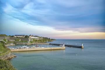 Wall Mural - Le Palais in Belle-Ile, Brittany, typical harbor, with lighthouses
