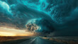 © bee - majestic supercell storm with turbulent clouds over countryside highway