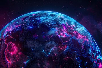 Poster - Close up of a planet with stars in the background. Perfect for science and astronomy projects