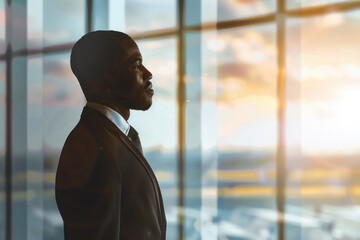 Poster - A man in a suit standing in front of a window, suitable for business concepts
