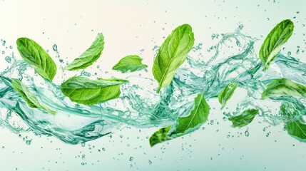 Aufkleber - Green leaves falling into water, suitable for nature concepts
