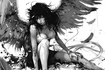 Poster - A striking black and white image of a woman with wings. Perfect for artistic projects