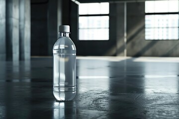 Poster - A bottle of water sitting on the floor. Suitable for hydration concepts