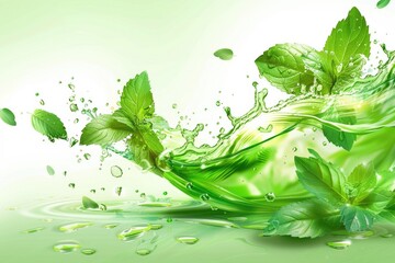 Aufkleber - A refreshing splash of water with vibrant green leaves, perfect for nature-themed designs
