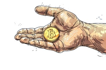 Aufkleber - A person holding a bitcoin in their hand. Suitable for finance and cryptocurrency concepts