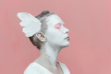 Poster - A woman with white paint on her face. Suitable for beauty or Halloween themes