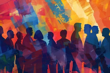 Poster - A group of people standing side by side. Ideal for teamwork and diversity concepts