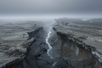 Poster - Barren desert with a prominent crack, suitable for geological or climate change concepts.