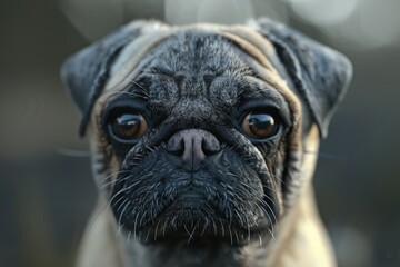 Sticker - A close-up of a dog's face with a blurry background. Ideal for pet-related designs