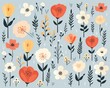 Handdrawn petite flowers, soft seamless pattern for cozy quilting projects ,  flat graphic drawing