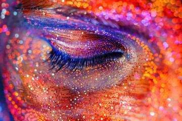Poster - Close up of a person's eye with glitter, ideal for makeup and beauty concepts