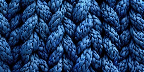 Poster - Close up of a cozy blue knitted blanket. Perfect for home decor