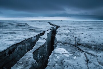 Aufkleber - A crack in the ice on a sandy beach. Suitable for winter or climate change concepts