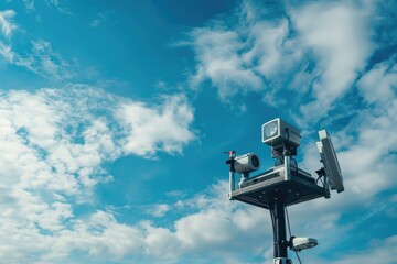 Poster - A street light with a blue sky background, suitable for urban and outdoor concepts