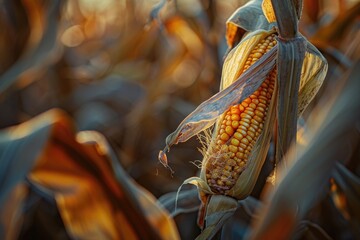 Poster - Close up of a corn cob in a field. Suitable for agricultural themes