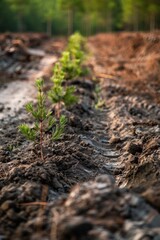 Aufkleber - A small tree growing in the dirt, suitable for nature-themed designs