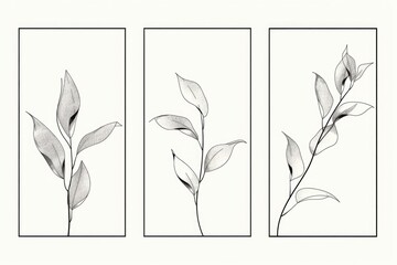 Aufkleber - Set of three black and white leaf images, perfect for nature backgrounds