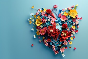 Aufkleber - Paper flower heart on blue background, ideal for Valentine's Day cards or wedding invitations
