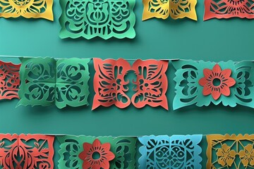 Poster - Colorful paper flowers hanging on a string, perfect for decoration