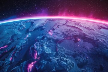 Poster - A stunning view of the earth from space with pink lights. Perfect for science or technology concepts