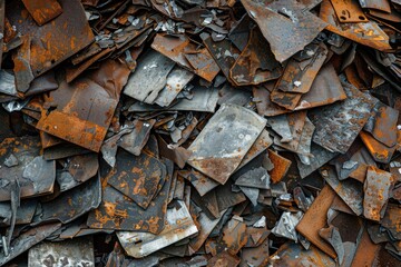Poster - A pile of rusted metal on a floor, suitable for industrial concepts