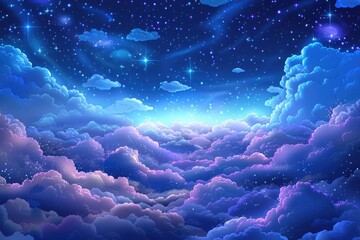 Aufkleber - A beautiful night sky filled with fluffy clouds and twinkling stars. Perfect for background or celestial-themed designs