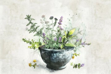 Poster - A painting of a potted plant with colorful flowers. Suitable for home decor or gardening themes