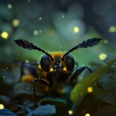Poster - Close-up of a bee on a leaf, perfect for nature and wildlife themes