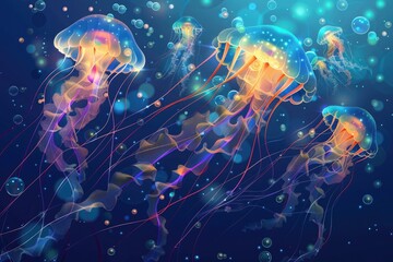 Poster - A group of jellyfish floating in the water. Perfect for marine life concepts
