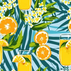 Poster - Fresh and vibrant citrus fruits pattern on a blue background. Perfect for food and beverage designs