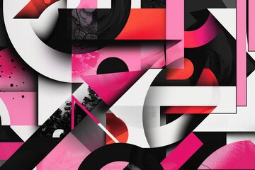 Poster - Abstract geometric design in pink and black colors, suitable for modern concepts
