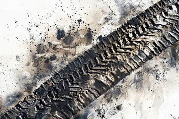 Poster - Detailed view of a tire track in the snow, perfect for winter themes