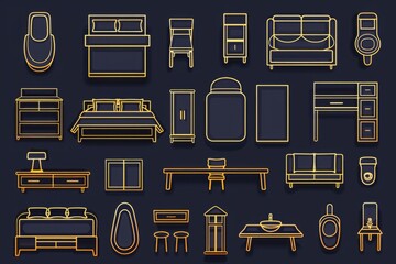 Poster - Elegant gold furniture set on a sleek black background. Perfect for luxury interior design concepts