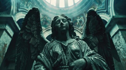 Poster - A serene angel statue in a church, suitable for religious themes