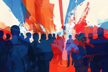 Poster - A group of people standing in front of a building. Suitable for corporate and business concepts
