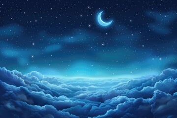 Poster - Night sky with crescent moon and twinkling stars. Perfect for celestial backgrounds