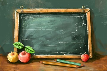 Poster - Educational concept with apples and pencil, perfect for school projects