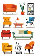 Aufkleber - Collection of different types of chairs and tables. Ideal for furniture store promotions