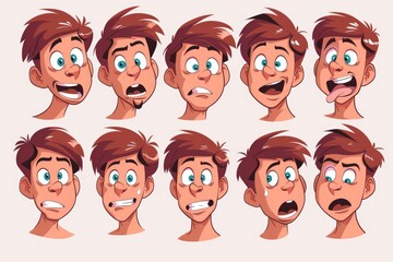 Poster - Collection of cartoon faces showing different expressions, suitable for various design projects