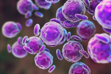 Aufkleber - A bunch of purple and white cells floating in the air. Suitable for medical and scientific concepts