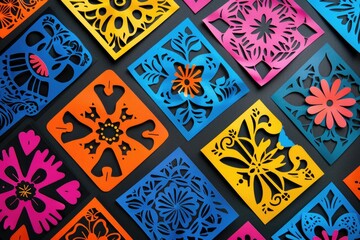 Poster - Vibrant paper cut flowers on a dark backdrop, perfect for various design projects
