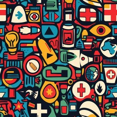Poster - Various colored symbols on a dark backdrop. Suitable for graphic design projects