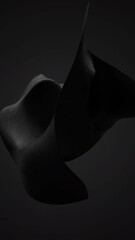 Wall Mural - Abstract cloth. Black 3d object on black vertical background. Looping animation abstract 3d object