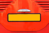 Fototapeta Dmuchawce - Retro car number plate template. Back side automobile, empty sign yellow color. red paint body car.