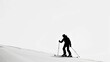 Silhouetted Skier on Snowy Slope Against Crisp White Background