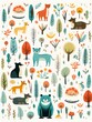 Seamless pattern of giftbearing animals, perfect for playful childrens apparel ,  flat graphic drawing