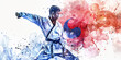 South Korean Flag with a Taekwondo Master and a Technology Innovator - Picture the South Korean flag with a Taekwondo master representing Korean martial arts and a technology innovator 