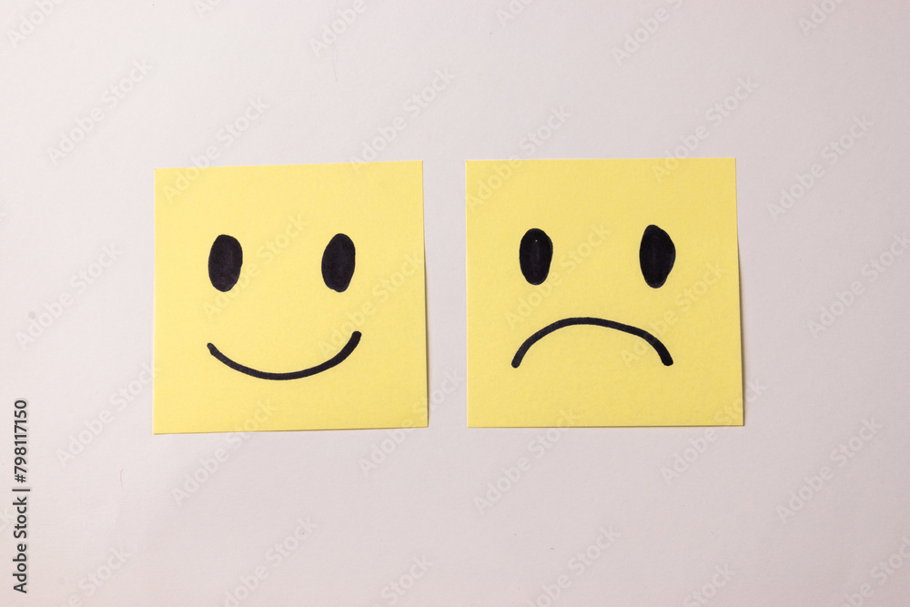 Very Sad Post smiley face and sad face on a post it Stock Photo | Adobe Stock